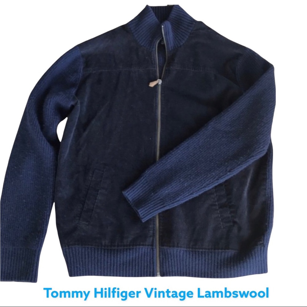 TOMMY HILFIGER Navy Wool Vintage Zip Up Sweater